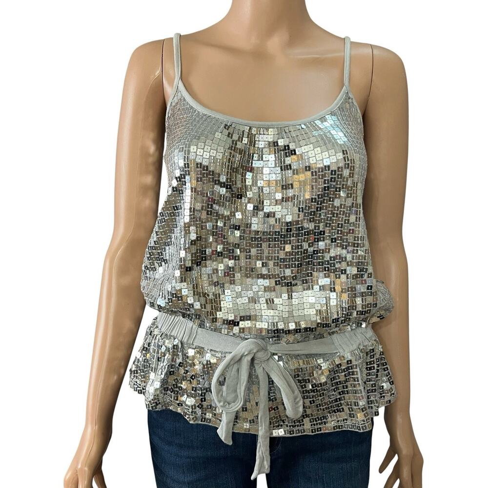 Y2K Zara Silver Sequin Tank Medium Tied Waist Going Out Indie Sleaze Club 2008